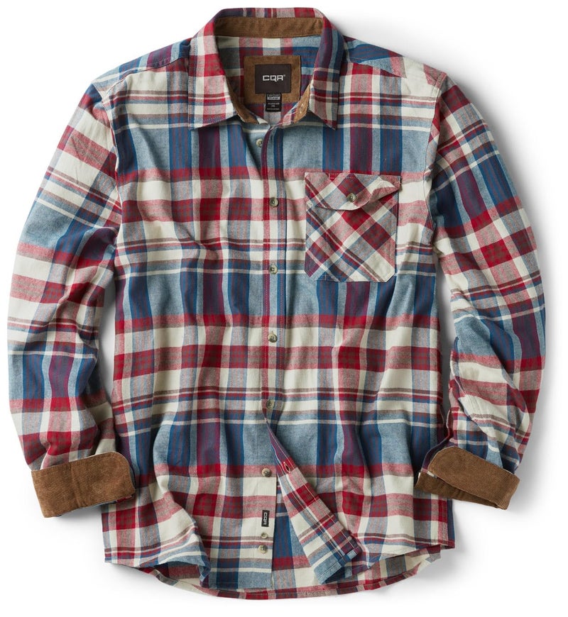 CQR Men's 100% All Cotton Button Down Flannel Shirts, Long Sleeve Brushed Warm Soft Casual Outdoor Plaid Shirt, Plaid Vintage Wine, X-Large - Image 1